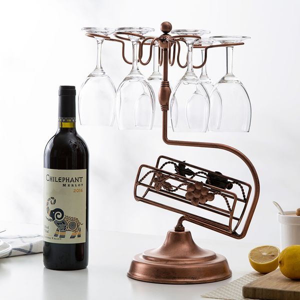 Rack de vinho de metal suporte de vidro de vinho bancada-suporte 1 garrafa de armazenamento de vinho com 6 rack de vidro ideal presente de natal para wi2728
