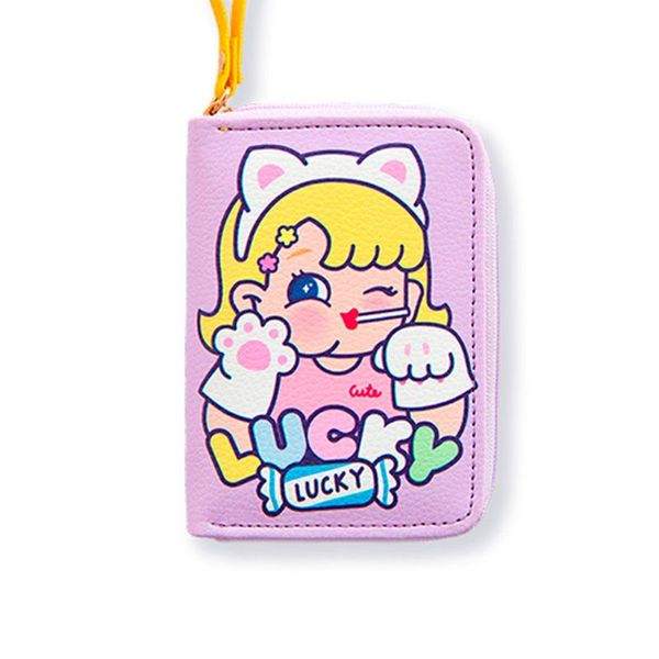 

cartoon women card holder girls s change purse case zipper bag wallet organizer, White