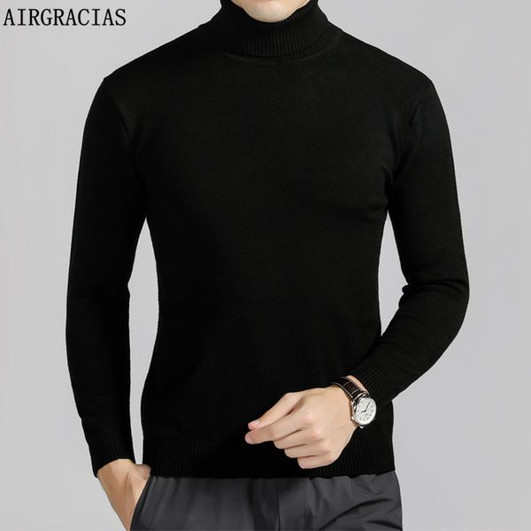 

airgracias winter теплый свитер мужчин водолазку мужские свитера slim fit пуловер мужчины классический вязание мода прицепные homme, White;black
