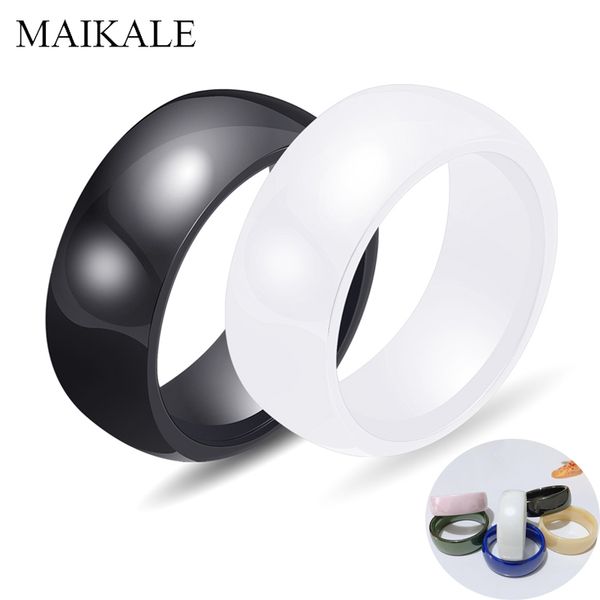 

maikale classic simple 8mm ceramic ring black white blue pink beige green finger rings for women girl party wedding band jewelry, Golden;silver