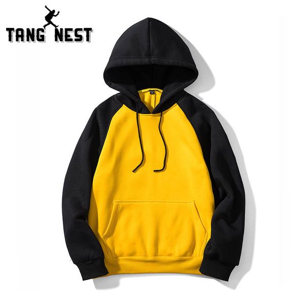 

tangnest men's fashion hooded 2018 sweatershirt casual stitching loose design men popular sweatshirt oversize 2xl mww1444, Black
