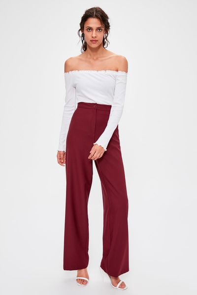 

trendyol бургундия flare брюки twoaw20pl0244, Black;white