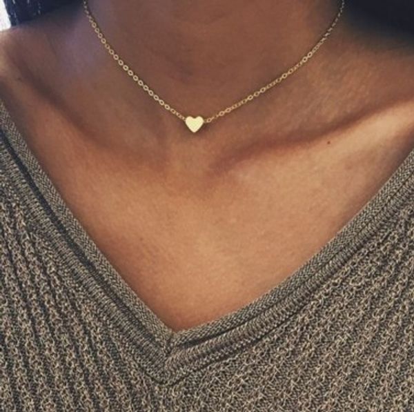 

heart charm necklaces for girls/ladies - tiny gold silver choker necklace,dainty cute heart pendant statementnecklace, Golden;silver