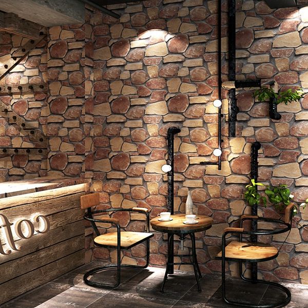 Tijolo 3D Vintage pedra texturizados Wallpaper Para Quarto Sala Restaurante Paper Walls Wall Decor pedra pvc