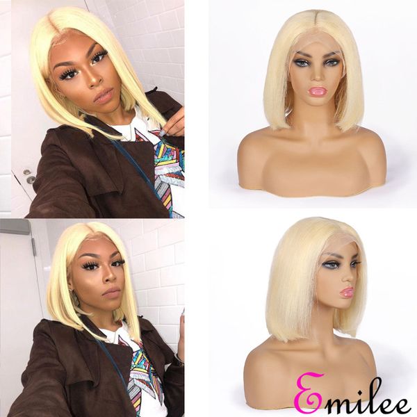 

emilee 613 human hair wig malaysian remy hair 613 straight wigs pre plucked short bob wigs 14 inch for black women, Black;brown