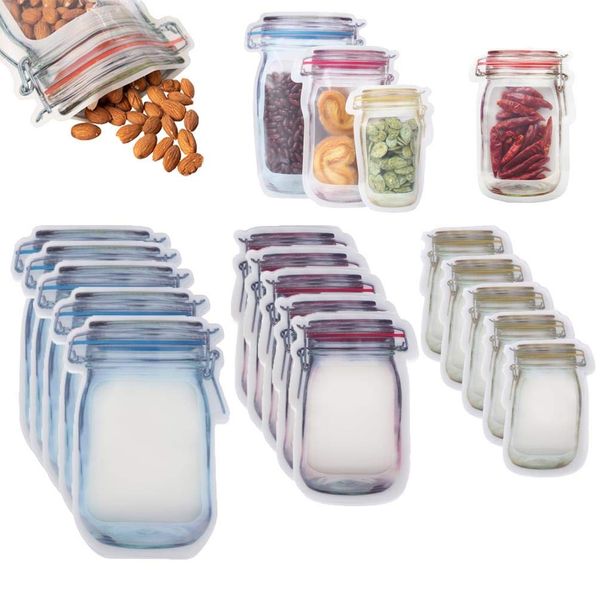 

mason jar zipper bags snack sandwich ziplock bag reusable airtight seal storage bags leakproof food saver bags for travel camping picnic