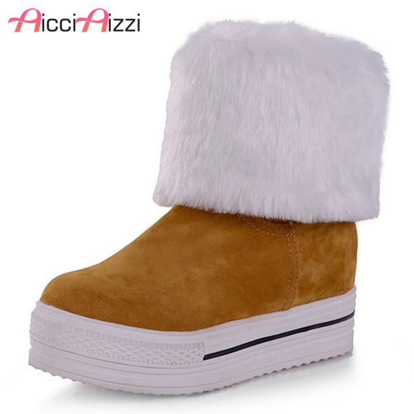 

aicciaizzi 4 colors 34-43 women high heel boots plush fur round toe platform women mid calf boots fashion winter footwear, Black