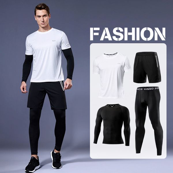 

men sportswear compression sport suits quick dry running sets clothes sports joggers training gym fitness tracksuits running set, Black;blue