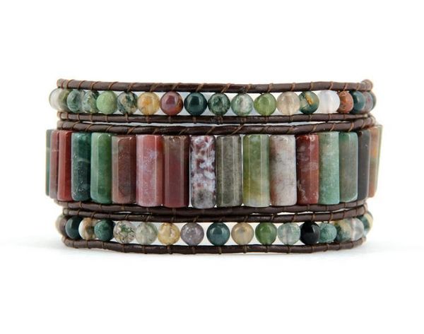 

эксклюзивный натуральный индийский оникс 3 пряди кожаный браслет обруча оптовая продажа старинные плетения бисером манжеты браслет камень юв, Golden;silver