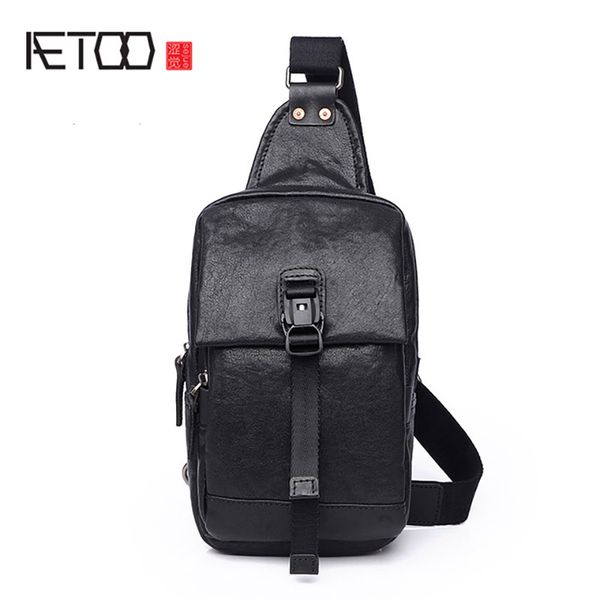 

aetoo leather chest bag, men's trend slant bag, plant tanning leather casual shoulder bag