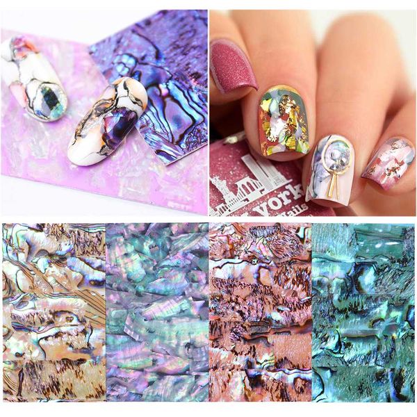 

1pc nail stickers 3d adhesive polish decal broken gradient mermaid shell abalone wraps gold nail art decoration 2019 new sa747, Black