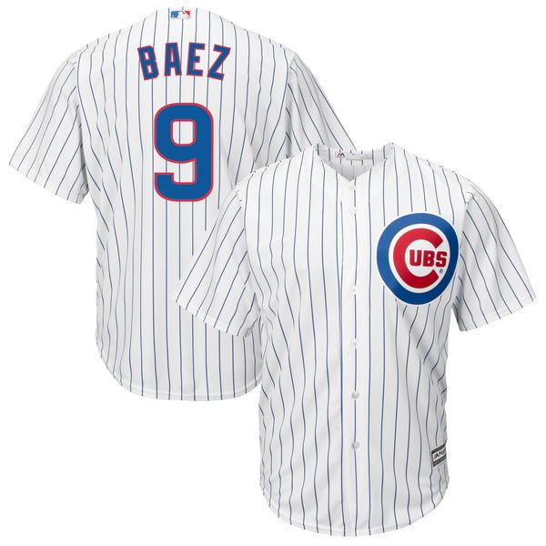 

men's #9 javier baez white home sport baseball jersey, Black;blue