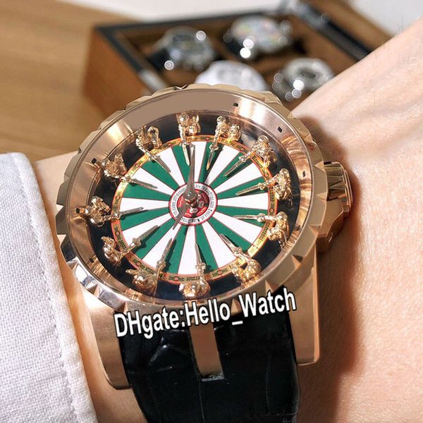 

version new 45 excalibur rddbex0398 knights of the round table automatic mens watch green enamel dial rose gold case leather hello_watch, Slivery;brown