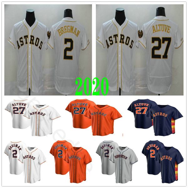 

2020 new mens #27 jose altuve jersey 2 alex bregman blank stitched home road orange white blue grey baseball jerseys, Black