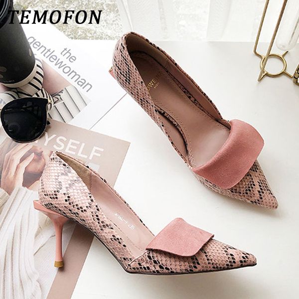 

temofon women pumps high heel shoes pointed shoes summer snakeskin women heels summer pumps ladies footwear hvt1037, Black
