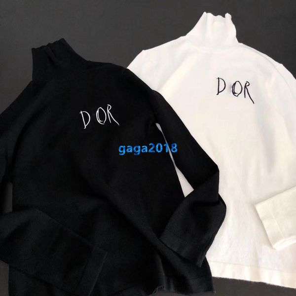 

high end женщины девушки вязать свитер вышивка письмо шаблон черепаха шеи с длинным рукавом блузка рубашка трикотаж мода дизайн тонкий пулов, White;black