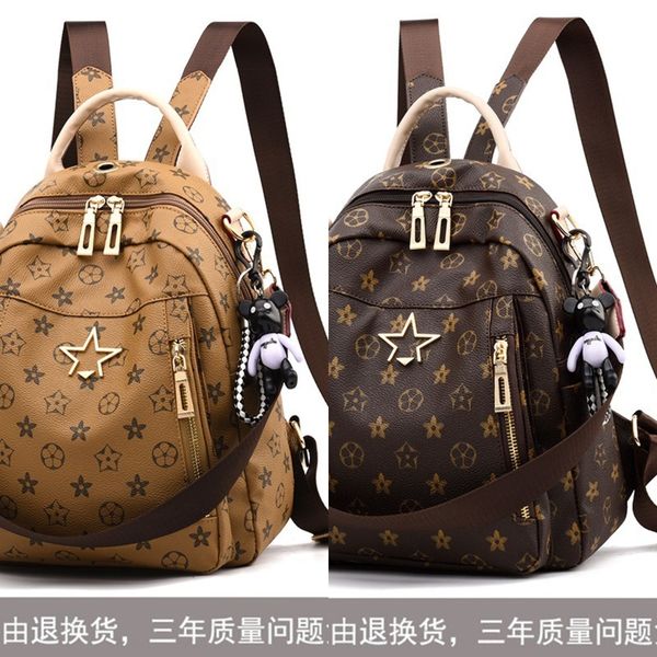 

elegant and casual pu soft leather travel bag backpack women's bag backpack practical printing school small schoolbag