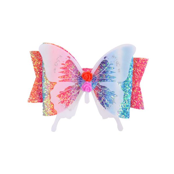 

3.5inch glitter bow butterfly hair clip hairpins for girls headwear gradient rainbow color hair pins accessories headwear party beach d6408, Slivery;white