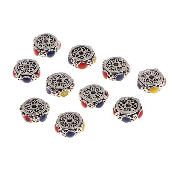 

10pcs alloy flat round beads, filigree, antique style, ethnic style, 8x3mm