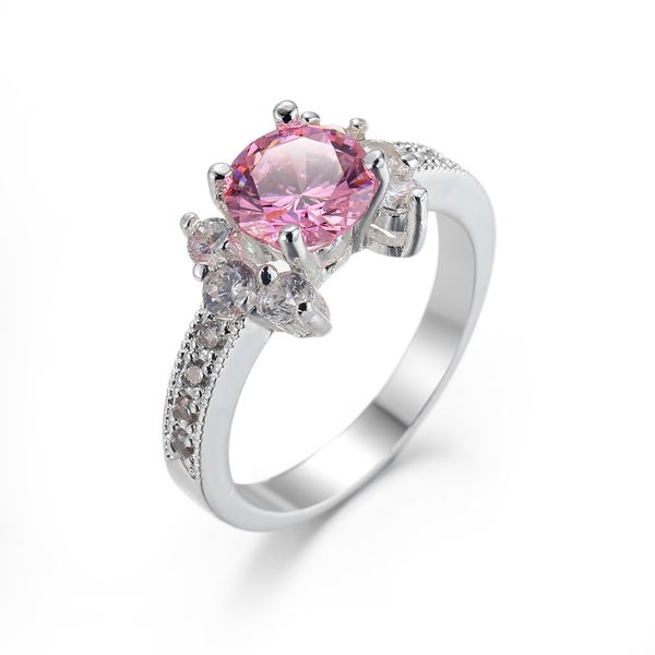 Commercio all'ingrosso 6 pz/lotto Luckyshine Gioielli Quotidiani Regalo di Festa Fiore di Fuoco Rosa Cubic Zirconia Pietra Preziosa 925 Argento Placcato Anello da Donna NUOVO