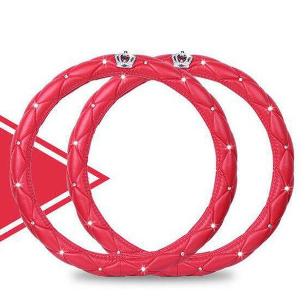 

universal 38cm car steering wheel cover case crystal diamond pu red leather