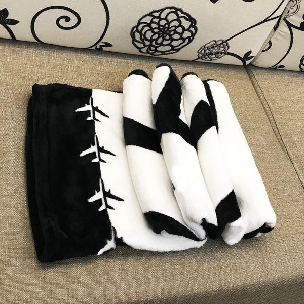 

Popular black and white Coral pile Blanket Manta Fleece Throws 130x150cm C symbol towel Blanket for Travel ,home ,office nap blanket