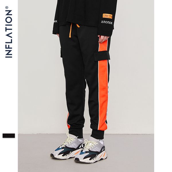 

inflation orange side retro trousers men track pants cargo jogger track sweatpants high street for men women brand clothes 8837w, Black