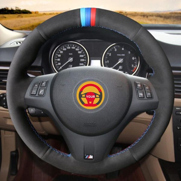 

black suede light blue blue red marker car steering wheel cover for m sport m3 e90 e91 e92 e93 e87 e81 e82 e88 x1 e84