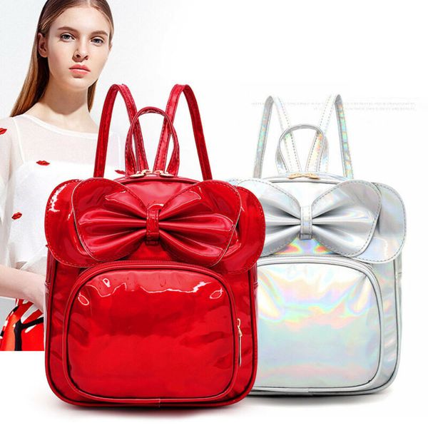 

2019 new colorful laser bow backpack backpack pu leather waterproof outdoor fashion women shoulder bag