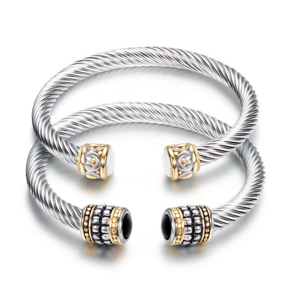 

Bangle jewelry fa hion women elegant vintage black white emi preciou tone bracelet whole ale tainle teel open bangle lr044