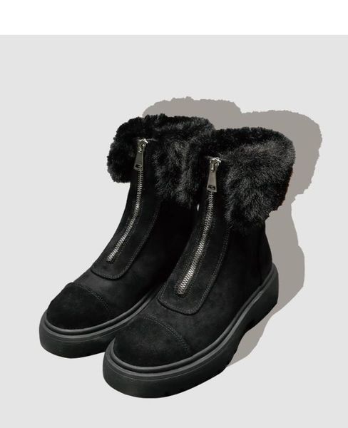 

woman flat boots round toe australia shoes zipper winter footwear booties ladies luxury designer low snow 2020 rubber fashion, Black
