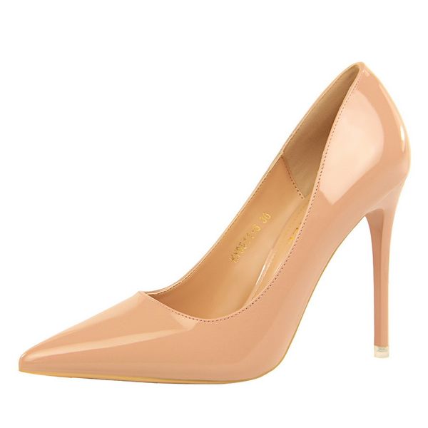 

2020 simple design patent leather women high heels shoes pumps nude color lady office work shoes party dress shoes for female, Black