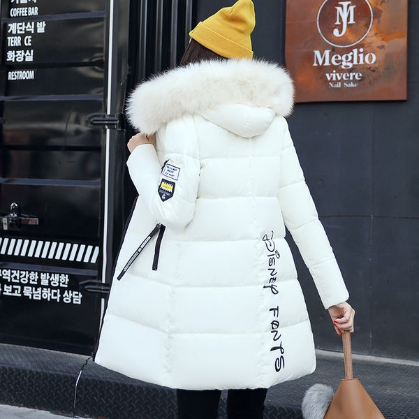 

winter jacket women 2017 mid-long thicken warm cotton-padded down parkas coat faux fur collar hooded jacket for girl y190926, Black;white