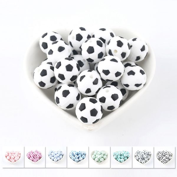 

bite bites small football silicone beads 5pc diy pacifier chain jewelry accessories necklace soccer food grade silicone teether