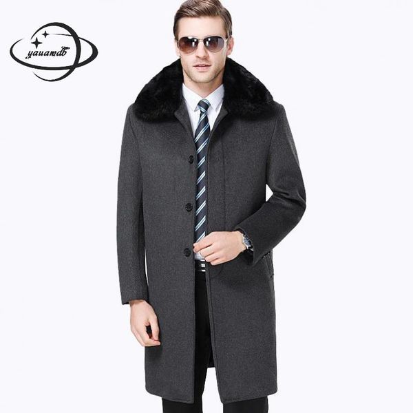 

mens wool coats winter male blends jackets clothing turn-down collar long solid color fur smart casual man outerwear clothes 285, Black