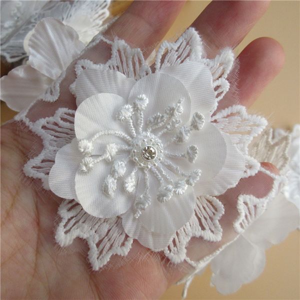 

10x 7.5cm white flower crystal multilaye embroidered fabric lace ribbon applique diy lace trim wedding dress sewing craft, Pink;blue