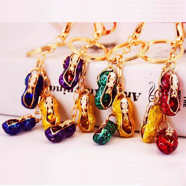 

new alloy peanut keychain 3d enamel bag charm key ring accessories pendant key chain fashion car keyrings party gift 3pcs/lot, Slivery;golden
