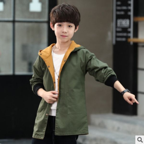 

boys two sides wearing trench new spring and autumn kid cost children's 3 solid colors windbreaker, Camo
