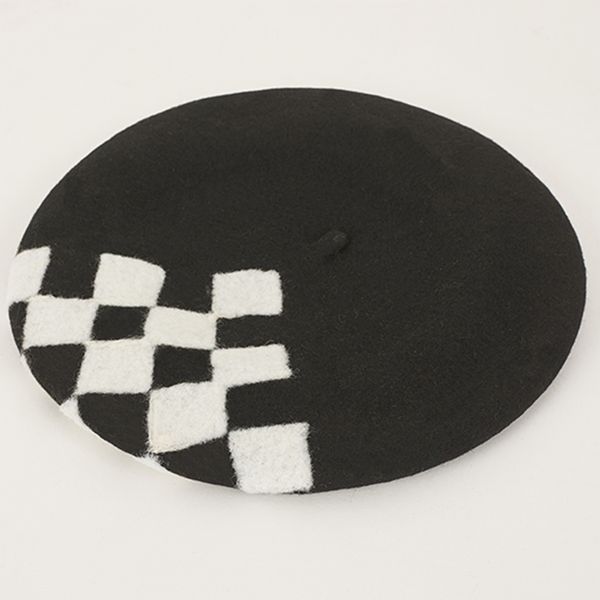 

simple hand-knitted wool beret fashion wild winter caps black white plaid hats round women berets new year gift caps for girls, Blue;gray