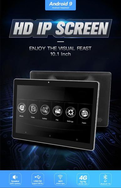 

10.1 inch android car headrest monitor hd 1080p video touch screen wifi/bluetooth/usb/sd/hdmi/fm mp5 video player