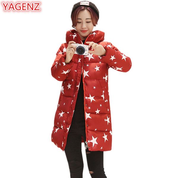 

yagenz fashion parka mujer long coat winter jacket women down cotton coat student warm five-pointed star printing hooded 401, Tan;black