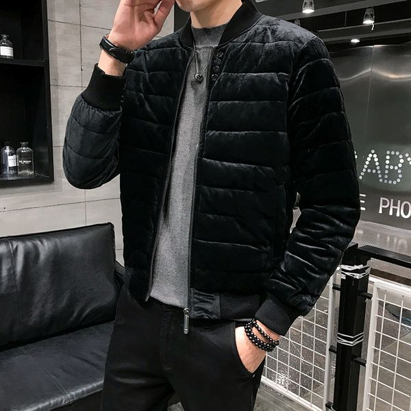 

corduroy men winter jacket and coat thicken parkas bomber jacket overcoat streetwear windbreaker hiphop clothing, Black