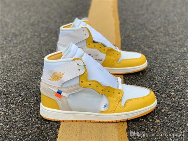 

2020 new authentic white 1 og canary yellow chicago unc powder blue 1s men women basketball shoes sports sneakers with original box