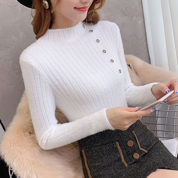 

2019 new fashion casual women's high-neck long-sleeved knit sweater hundred trendy temperament clothing#xm, White;black