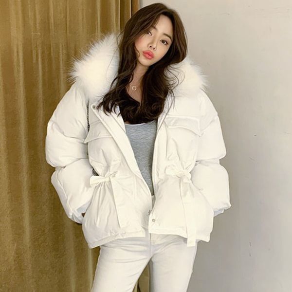 

real natural raccoon fur collar 2019 winter coat women 90% white duck down parkas women thick warm hooded jackets snow outerwear, Black