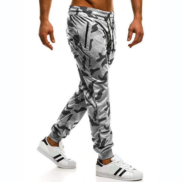 

vogue fashion men's sport camouflage lashing belts casual loose sweatpants drawstring pocket joggers harajuku sweatpant male, Black