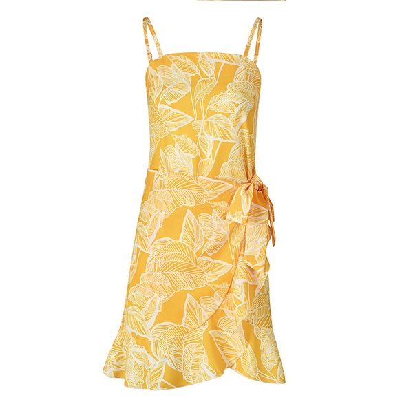 

young viva women beach dresses sleeveless backless leaf printing slip dress l088, Black;gray