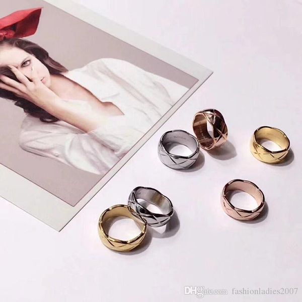 

designer gold rings for women luxury c brand 316l stainless steel rhombus mesh new ring women men luxury rings, Silver