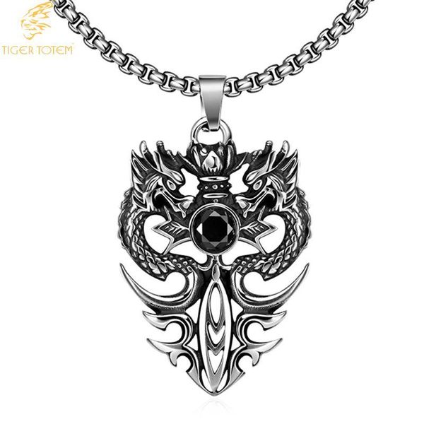 

fashion jewelry double dragon punk style 316l stainless steel ssangyong play black pearl necklace mens ing, Silver