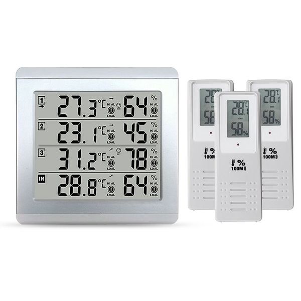 Freeshipping Wetterstation Thermometer C/F Wertanzeige Alarm Temperatur Meter Station Tester mit 3 Outdoor Indoor Wireless Senor
